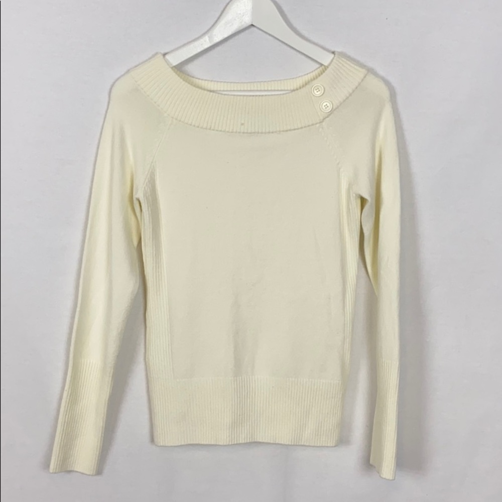Cream sweater. Scoop neck with button accent. - L